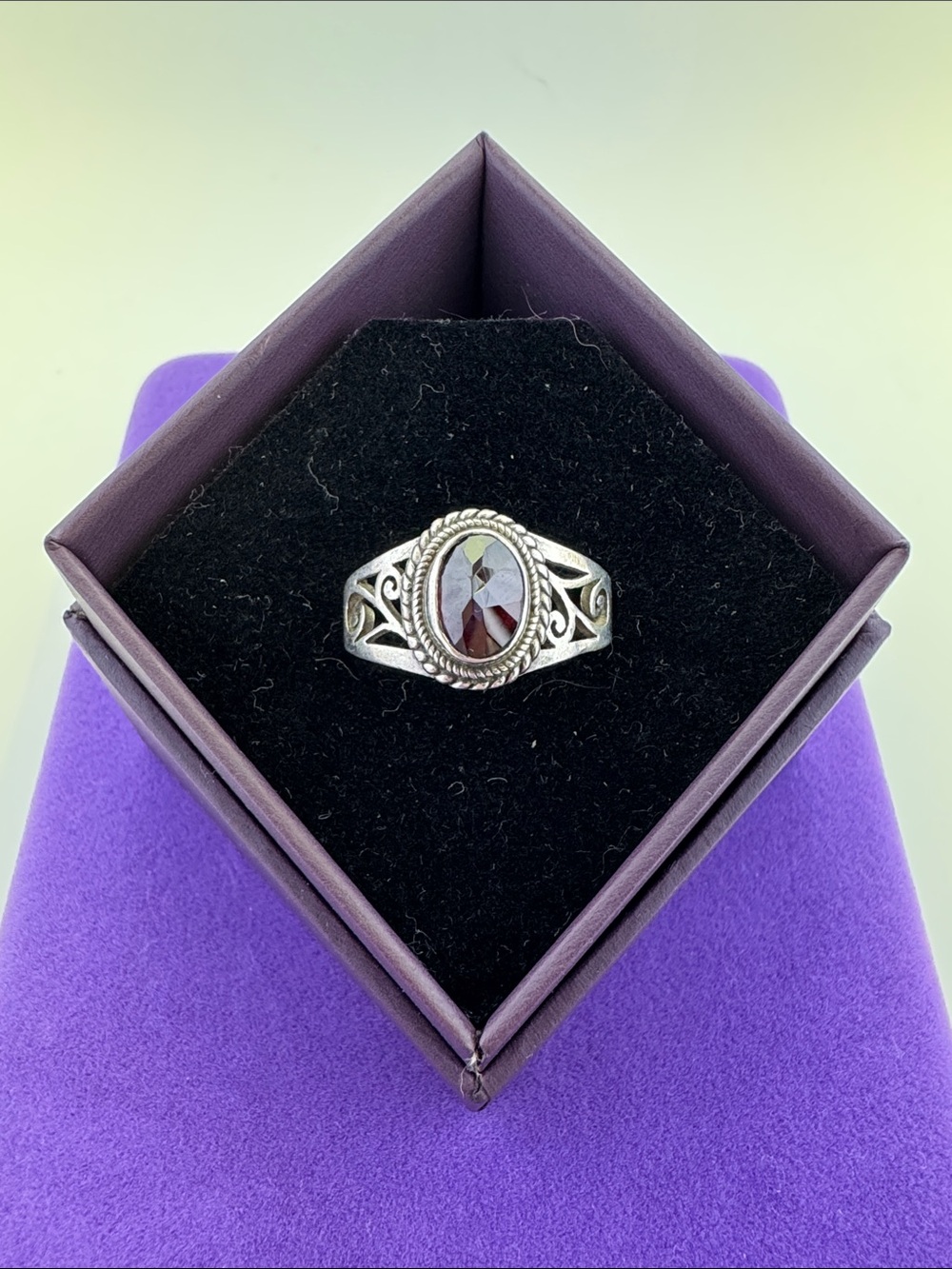 💛 Vintage Sterling Silver Garnet Filigree Ring |